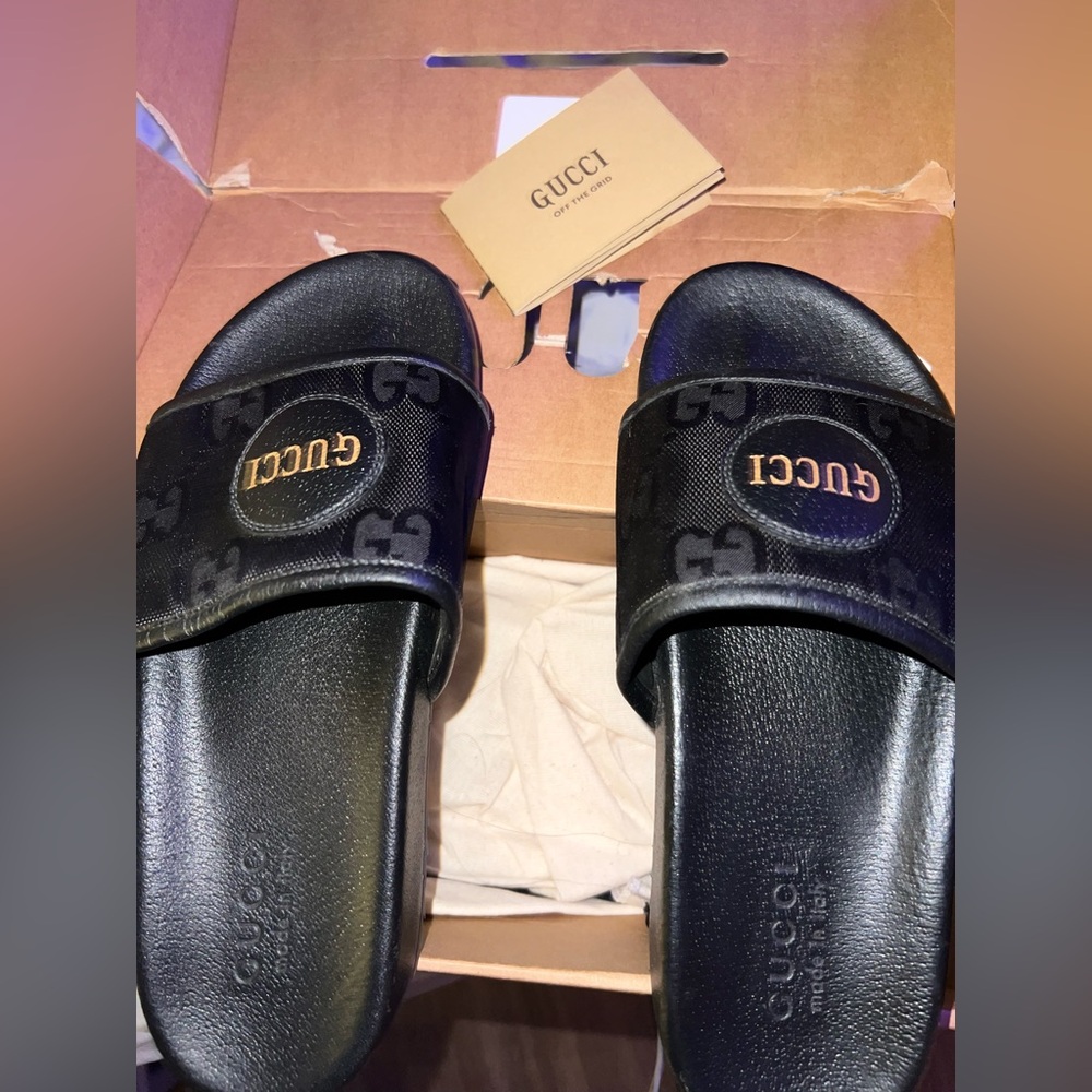 Gucci Black Monogram Slide Sandals